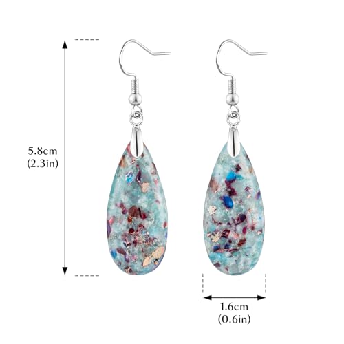 Stone Drop Earrings for Women Earrings Teardrop Jasper Stone Dangle Earrings - color: Cyan-Silvery Hook
