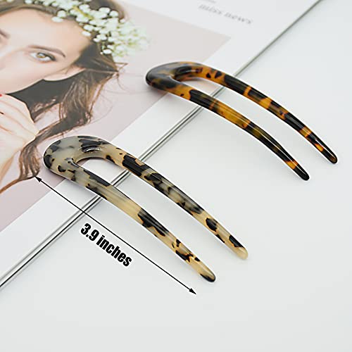 4 Pack U Shaped Hair Pins for Buns, French Pin Hair Fork Sticks for Long Hair, 2 Prong Hair Stick for Women and Girls(Light&Dark Brown)