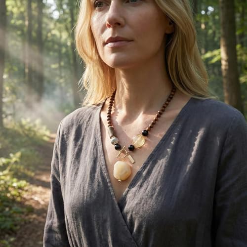 Boho Beaded Pendant Long Necklace for Women - Western Mixed Metal Necklace Style Jewelry Gift - color: WB Geo