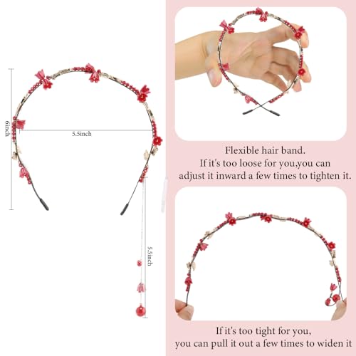 AHONEY Red Flower Headband for Women Girls Hair Vine Leaf Black Headband Wedding Fairy Accessories Headpiece - color: Red