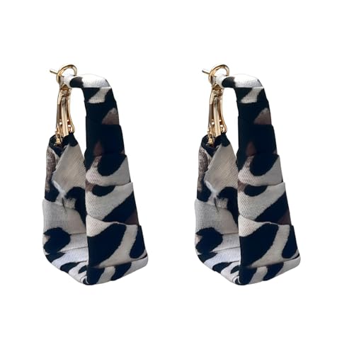 Chunky Leopard Leather Earrings Bohemia Camouflage Leather Dangle Earrings Chunky Rectangle Black White Zebra Print Earring Handmade Vintage Faux Leathers Statement Earring Boho Style Jewelry - color: Black +White 2