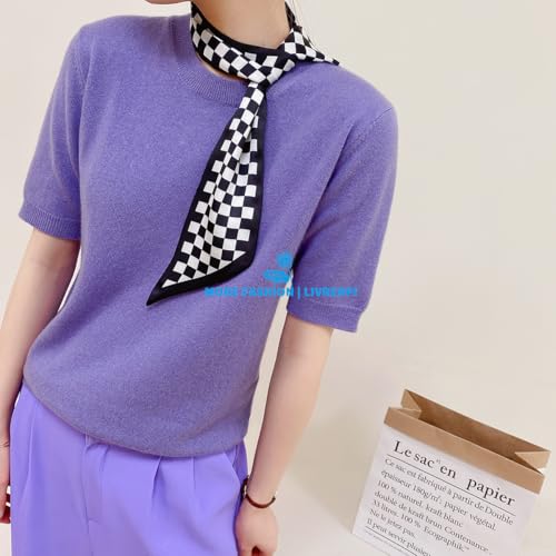 Hair Head Neck Bag Long Scarf Versatile Wrap for Women Soft & Lightweight for Everyday Chic - color: 41 Black Checkerboard 3.7 X 38 Inch