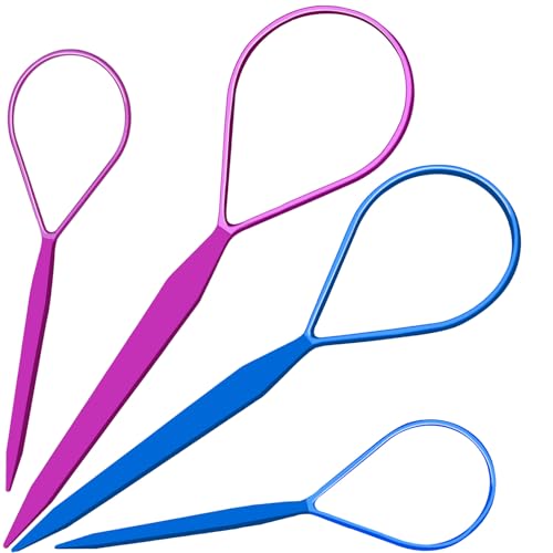 Teenitor 4pcs Pony Hair Tail Accessories, 2 Pairs French Braiding Tool, Turvy Styling Tool for Women Girls, Ponytail Pull Through Tool Purple/Blue - color: Purple/Blue