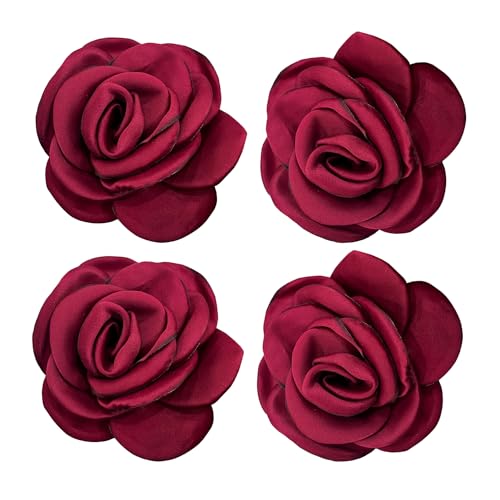 Sanrich Women's Brooches 4pcs Rose Flower Hair Clip Mexican Hair Flowers Clips Hairpin Brooch Tea Party Hats Headpieces (burgundy) - color: burgundy