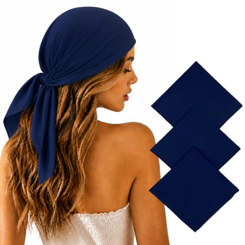 Junvena 27 Inch Extra Large Bandana 100% Cotton,Soft Thin Breathable Headband for Men Women, Solid & Paisley - color: Navy 3 Pack