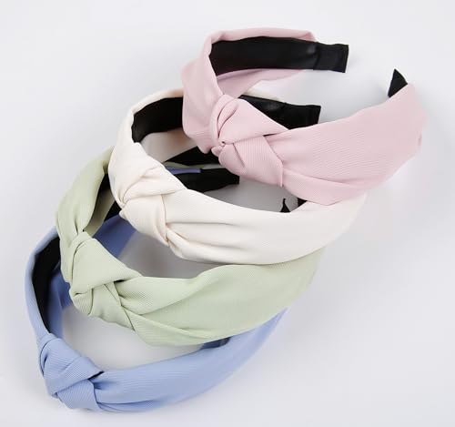 Huachi Headbands for Women Girls - Knotted Head Bands for Women Trendy - Cute Top Knot Girls Headband - Fashion Hair Accessories Hairband, Easter Basket Stuffers 4PCS - color: Beige, Light pink, Light blue, Light green