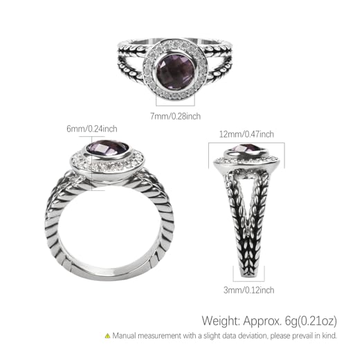 Designer Inspired Twisted Cable Statement Rings for Women Fashion Jewelry 8 MM CZ Split Shank Cable Ring Gift - color: Purple