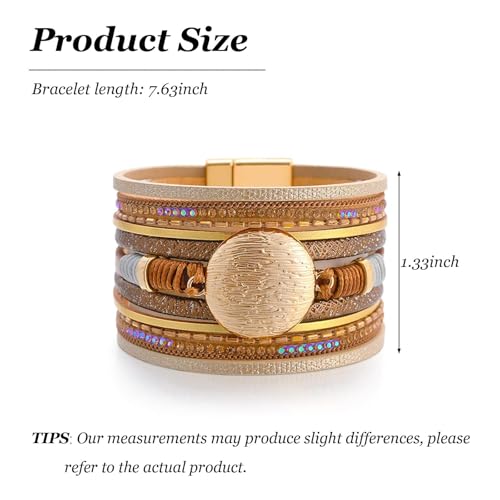 Long tiantian Leather Wrap Bracelets Boho Bracelets for Women Rhinestone Leather Bangles Boho Western Outfit Accessories Jewelry Gifts - color: Boho Stone Charm Bracelets(brown)