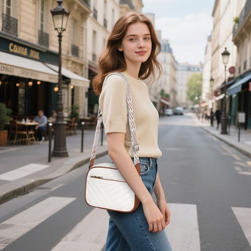 TANTOMI Small Crossbody Bags for Women Trendy, Cell Phone Purses Wallet with 4 Card Slots, Small Purses with Adjustable Strap - color: White/Light Brown