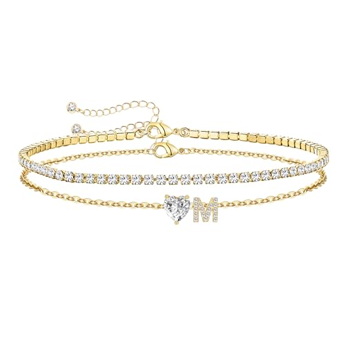 Gold Initial Ankle Bracelets for Women Waterproof 14K Gold Filled Layered Anklets for Women Non Tarnish Women's Anklets Adjustable Large Ankle Summer Beach Foot Jewelry - style: Gold-M