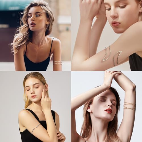 Giovanchi 5 Pieces Arm Cuff Upper Arm Band Cuff Bracelets for Women Adjustable Armband Set - style: A-Silver
