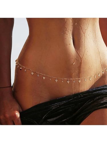 MODRSA Silver Gold Belt Chain Belt for Women Fashion Plus Size Pearl Waist Chains Metal Layered Gold Belts Chains no Tarnish Trendy Pirate Belly Belts for Women Dress Sun Moon Star Waist Jewelry - color: D6- Rectangle rhinestone- gold