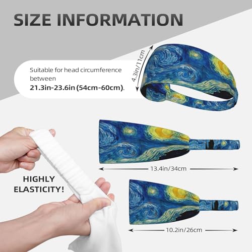 Black and Gold Swirl Liquid Ink Marble Workout Headbands Fashion Sports Sweatbands Yoga Hairbands for Fitness Athletic Non Slip Wicking Headscarf for Men Womens Girls Summer Accessories Elastic Bands - color: The Starry Night Van Gogh