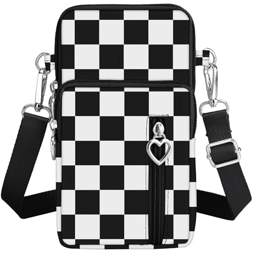 BIAOTIE Lightweight Small Crossbody bags Cell Phone Purses Travel Pouch Shoulder Bag for Women - color: Black Checkered
