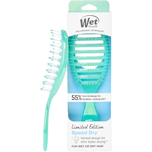 Wet Brush Speed Dry Hair Brush, Blow Dry Safe Bristles & Vented Design For Faster Drying Time, Ergonomic Handle, Reduces Breakage & Detangles All Hair Types, Limited Edition Prismatic Glow Green - color: Prismatic Glow Green, size: 1 Count (Pack of 1)
