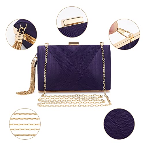 Women Clutch Bag Evening bag Fringed Evening Handbag,Lady Party Wedding Clutch Purse Chain Shoulder Cross Body Bag - color: Purple