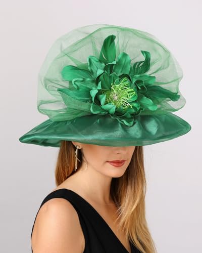 SAFERIN Women's Organza Church Fascinator Bridal Tea Party Wedding Hat - color: Gz-green