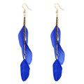 coadipress Boho Piercing Tassel Feather Long Chain Earrings Retro Lightweight Native Feather Dangle Drop Earrings for Women Bohemian Handmade Natural Feathers Earring Jewelry - color: Gem Blue