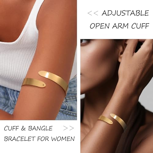 Giovanchi 5 Pieces Arm Cuff Upper Arm Band Cuff Bracelets for Women Adjustable Armband Set - style: A-Gold