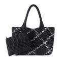 Woven Bag for Women, Large Neoprene Tote Bag Summer Beach Handbag Purse Retro Handmade Travel Shoulder Bag Set - color: Black-s