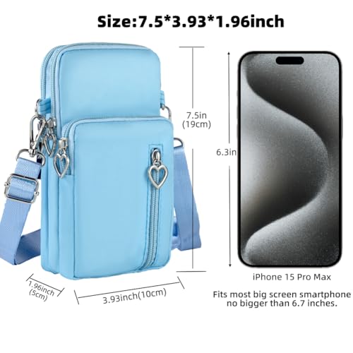 JANKS Small Crossbody Bag for Women - Mini Phone Purses with Crossbody Strap and Wallet - Nylon Arm Bag - color: A-lightblue