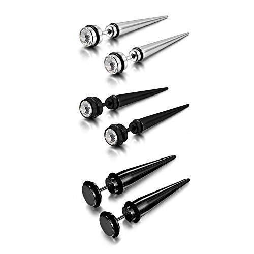 Aroncent 12PCS Stainless Steel Fake Tapers Mens Earrings Illusion Tunnel Cheater Piercing Jewelry Set for Men Women - color: A2