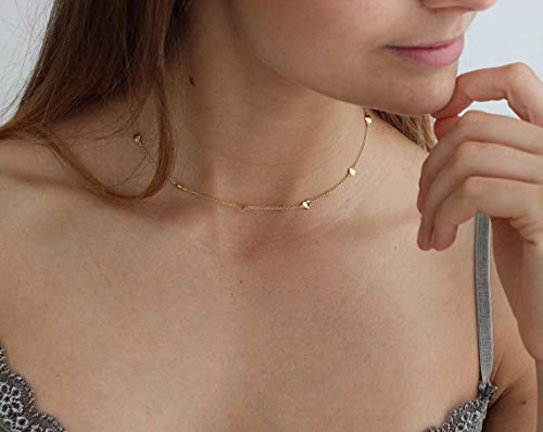 Gold Choker Necklaces 14K Gold Plated/Silver Disc Choker Necklaces Dangling Star Heart Pendant Necklaces Summer Beach Boho Necklaces Aesthetic Necklace Gift for Women - color: Gold heart