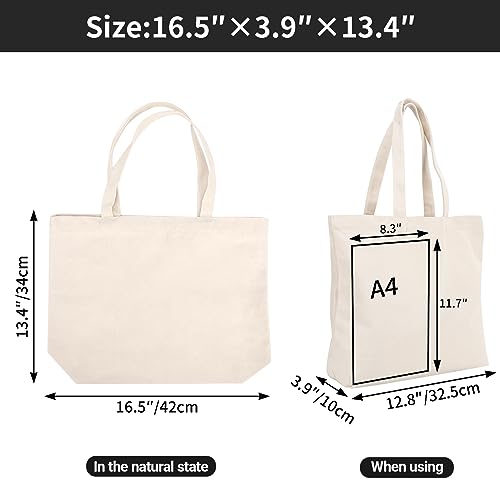 Segarty 3PCS 16.5x13 inch Natural Heavy DIY Tote for Crafting, Ironing and Embroidering, White Canvas Reusable Grocery Shopping Bag with Zipper - size: 16.5"x13.4"x3.9", style: Beige_3pcs
