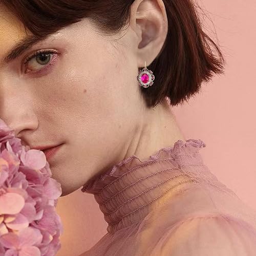 Handmade Bohemian Vintage Gold Sparkly Crystal Round Flower Leverback Earrings Cute Rhinestone Geometry Dangle Drop Earring for Women - color: Rose Red