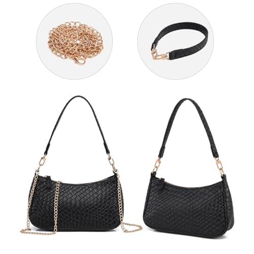 Shoulder Bag for Women with 2 Removable Straps and Zipper Closure Crossbody Bags Clutch Tote HandBags Purses | with 2 Removable Straps - color: 02-black