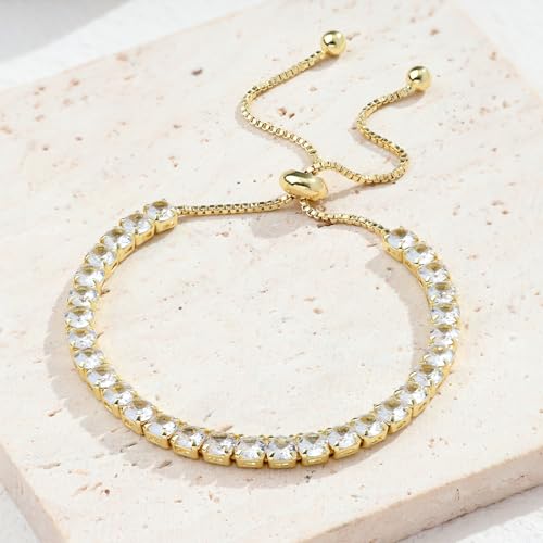 2PCS 18K Gold Plated Nail Bangle & Chain Bracelet Set for Women, Adjustable Stackable Bangle Jewelry, Dainty Gold Bracelet Gift for Women - color: Set A-tennis