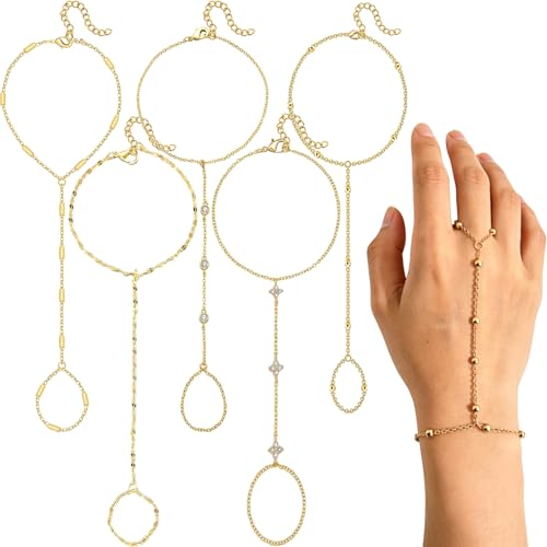 5PCS Hand Chain Bracelets for Women Ring Bracelet Adjustable Gold Bracelets Summer Jewelry Accessories for Women