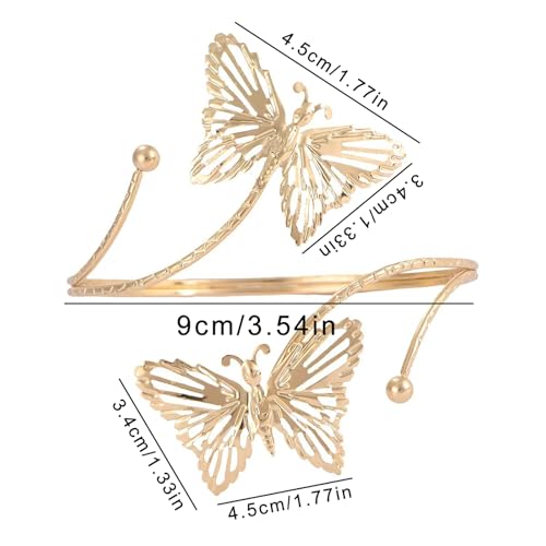 Upper Arm Cuff for Women, Simple Sexy Harness Armlet Bracelet with Crystal Adjustable Upper Arm Chain Bangle Arm Band for Women - color: Gold Butterfly