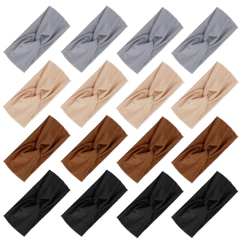 AQOKKA Elastic Knotted Headbands for Women Criss Cross Head Bands for Women's Hair Non Slip Boho Wrap Twisted Hair Accessories - color: 16 Pack: Grey, Beige, Coffee, Black
