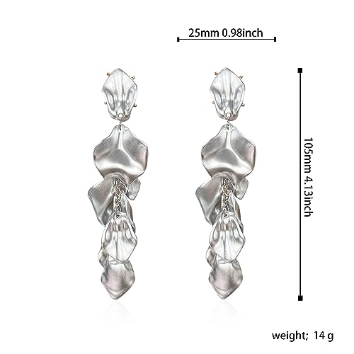Long Acrylic Rose Petal Earrings Dangle Exaggerated Flower Earrings Drop Statement Floral Tassel Earrings for Women - color: Silver