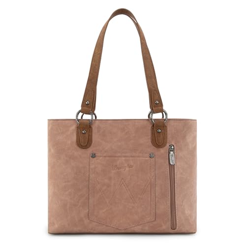 Wrangler Multi Pockets Tote Bag for Women Western Braided Shoulder Bag with Large Capacity for Everyday - color: Rtero-deep Pink