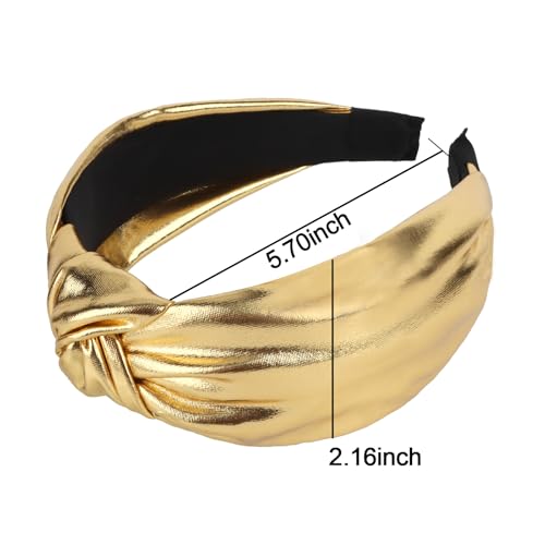 YISSION Gold Metallic Knotted Headband for Women, Wide Padded Top Knot Turban Hair Band, Non-slip Fashion Hair Hoop for Party, Holiday & Daily Wear - color: Gold