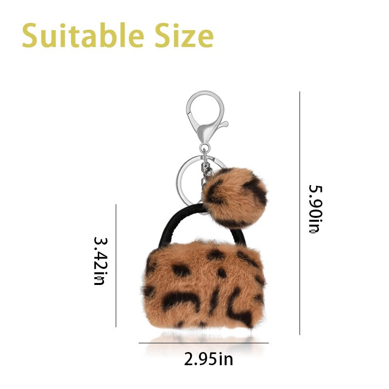 Leopard Faux Fur Keychain for Purse Charms for Handbags Leopard Plush Key Chain for Car Keys - color: Color 1