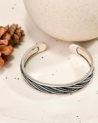 Vintage 925 Sterling Silver Bracelet, Exquisite Leaf Engraved Adjustable Bracelet, Vintage Jewelry Silver Bangle for Women