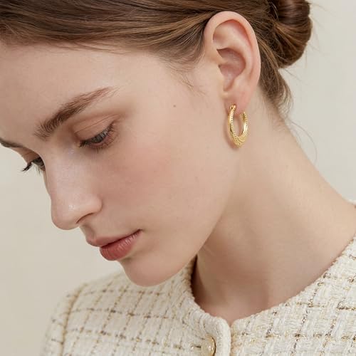 14K Gold Earrings for Women 14K Gold Hoop Earrings for Women Gold Hoop Earring for Womens Hoops Layered Textures and Subtle Bead Accents Hoops Earring for Womens 22/25 mm (25mm)