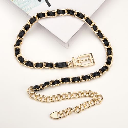 YooAi Chain Belts Leather Waist Belt for Women Layered Metal Chain Belt - size: M/L: fits waist from 31"-40", style: Gold Dangle