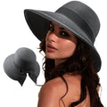 DRESHOW Sun Hats for Women Travel Fedora Foldable Beach Sun Hat Summer Wide Brim Straw Bucket Hat with Bowknot UPF 50+ - color: 1 Pack Bowknot Straw Hat: Black