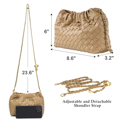 Joryin Woven Women's Crossbody Bag & Evening Purse, Trendy Dumpling Clutch & Hobo Cloud Shoulder Bag Trendy Dumpling Clutch - color: Woven Leather-light Brown