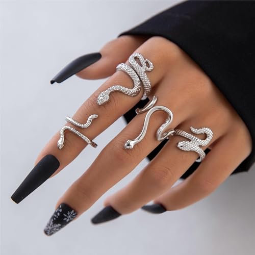 Snake Rings for Women Snake Ring Set Black Snakes Jewelry for Women Goth Gothic Rings Vintage Punk Knuckle Finger Thumb Ring Halloween Accessories - style: Style 1 - 3