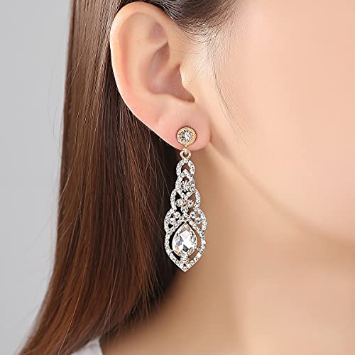 Women's Alloy Teardrop Crystal Chandelier Dangle Earrings - color: B-gold