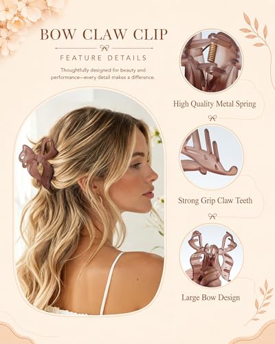 4 PCS Bow Hair Clips Bow Claw Clip for Women, Large Hair Claw Clips for Thin Thick Hair (Matte (orange color)) - color: Matte (orange color)