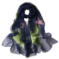 Xyueanlo Fashion Scarves for Women Lightweight Elegant Scarf Sunscreen Wraps Shawls - color: Plum Flower Orchid Navy Blue