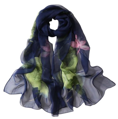Xyueanlo Fashion Scarves for Women Lightweight Elegant Scarf Sunscreen Wraps Shawls - color: Plum Flower Orchid Navy Blue