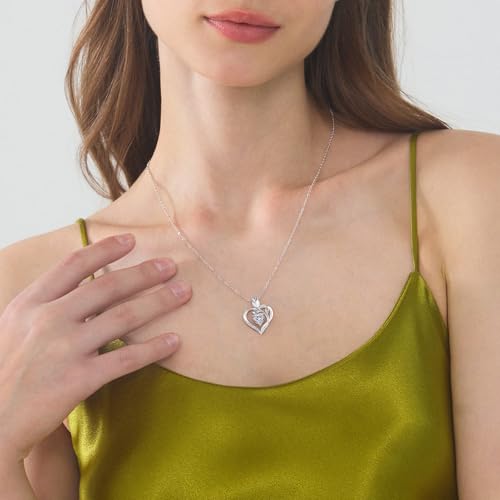 1.2CT Rose Heart Necklace Option of Moissanite or Lab-Grown Sapphire Ruby Emerald&More Necklace for Women Birthstone Girlfriend Necklace S925 Sterling Silver 18K White/Rose Gold Plated D Color VVS1 Gift for Wife Mother Daughter for Birthday Anniversary Mo