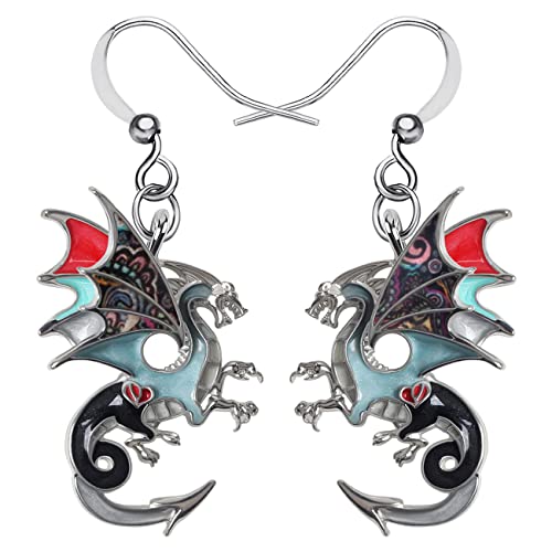 Enamel Alloy Dinosaur Fantasy Dragon Earrings Drop Dangle Unique Animal Jewelry For Women Dragons Gifts - color: Anchor Black